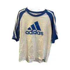 【人気】adidas アディダス ビッグロゴ ラグランTシャツ 白×青