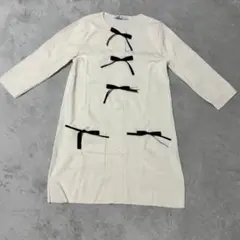 ZARA リボン付きワンピース アイボリー L