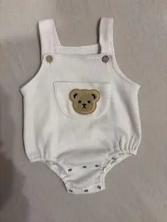 ホワイトロンパース クマ刺繍 73cm ホワイトベージュ
