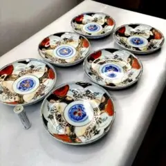 古伊万里扇面色絵皿　４枚　ですが　箱付き　R81-1 伊万里色絵花輪郭皿 五枚組 桐鳳凰紋皿 菊花皿 平向付Antique