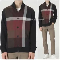 【新品】ブラックレーベル　クレストブリッジチェック柄スタンドネックカーディガンM