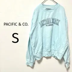 PACIFIC & CO. 水色　トレーナー S 刺繍　クルーネック　裏起毛
