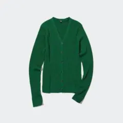 【新品タグ付き】エクストラファインメリノリブショートカーディガン　緑　L