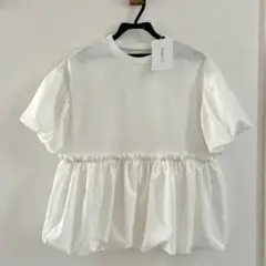 ペプラムブラウス　ペプラム　半袖tシャツ バルーン袖