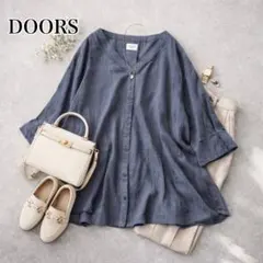 アーバンリサーチドアーズ✨リネン混　シャツ　七分袖　Ｖネック　ブラウス　ブルーM