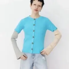 ヘリンドットサイ　ショートメニーウェイカーディガン　ブルー