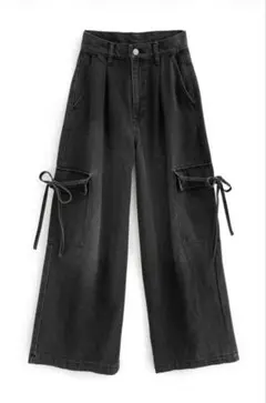 【公式サイト完売品】GRL カーゴリボンデニムパンツ[qu95] ブラック