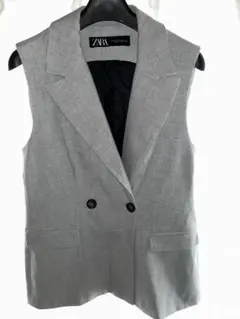 ZARA グレー ダブルボタン ノースリーブジャケット