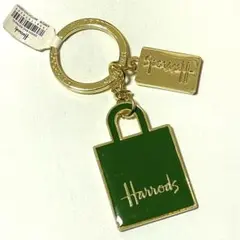 ハロッズ　キーホルダー　グリーン　ショッパー　バッグチャーム　新品
