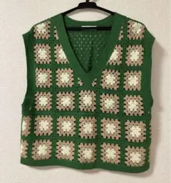 【niko and...】グリーン Vネックニットベスト Fサイズ