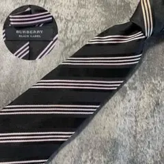 AN354 BURBERRY ブラック ピンク ストライプ シルク ネクタイ