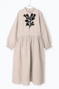 胸元リボン刺繍ワンピース グレー ツハル サマンサモスモス