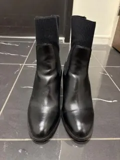 ZARA ブラックレザーとニットのブーティ24.5cm