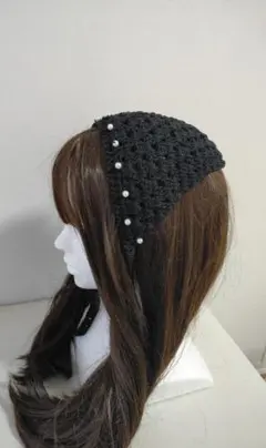 お値下げ中！黒　パール付　バブーシュカ風　ヘッドドレス　ボンネット　y2k 量産