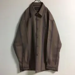 90s 日本製 古着 レアカラー ストライプ ポリシャツ 長袖メンズ レトロ 紫