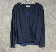 koe カシュクール トップス バック異素材 布帛 長袖 ネイビー (M)