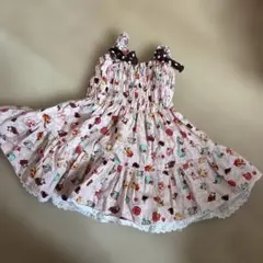 ハンドメイド　スイーツ柄スモッキングノースリーブワンピース
