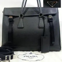 【希少】プラダ ビジネスバッグ 2way ショルダー レザー A4可 三角ロゴ黒のサムネイル