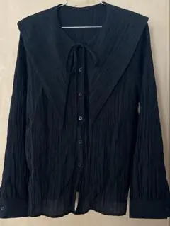 シーン　レディース長袖ブラウス　デカ襟　XL 黒のサムネイル