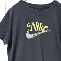 ナイキNIKE 黒 XL Tシャツ 花柄 フローラル ロゴ スウッシュ 美品