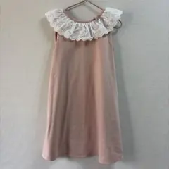 タルティーヌショコラ　べべ　ピンク レース襟 ノースリーブワンピース