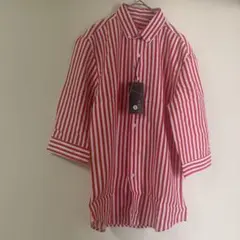 CEEN シャツ メンズ 七分袖 ストライプ 赤 白 ビジカジ カジュアル S