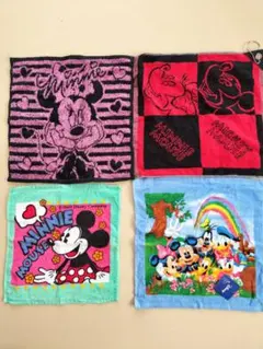 【未使用】 ミッキー ミニー ハンドタオル ハンカチ ミニタオル4枚セット