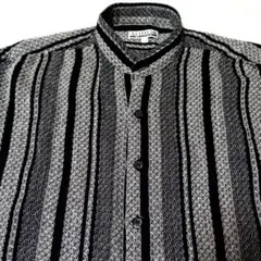 ATTITUDE バンドカラー　ストライプ 長袖シャツ L　リネンコットン素材