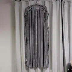 ストライプ ノースリーブ ロングシャツワンピース　L