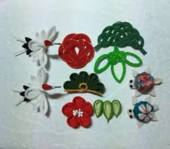 つまみ細工・水引　鶴・亀・松竹梅セット　③