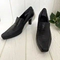 美品✨フェスタ モネ クロコ レザー スクエアトゥ パンプス 黒 日本製