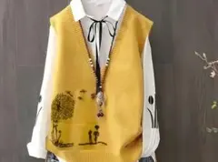 風景刺繍オーバーサイズニットベスト