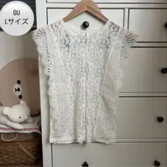 SALE》GU トップス ブラウス ノースリーブ ホワイト レース 半袖Lサイズ