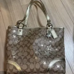 COACH 星柄トートバッグ ブラウン/ゴールド