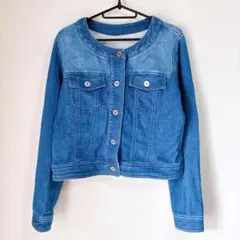 ノーカラーデニムジャケット