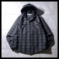 BLUCO オンブレチェック ヘビーネルシャツ パーカー フード 黒 ヘビネル