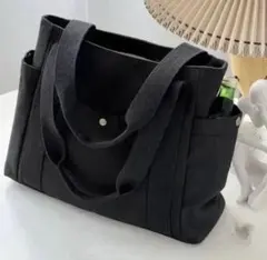 キャンバストートバッグ　無地　新品　マザーズバッグ　通勤　通学【ブラック】