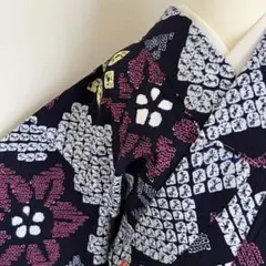 未着用　小紋　扇　菊花　梅花　椿　菖蒲　楓　たたき染め　観世水　着物　031k 未着用 小紋 扇 菊花 梅花 椿 菖蒲 楓 たたき染め 観世水 着物 031k