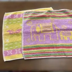 ゾウ柄 蝶々柄　タオルハンカチ 2枚セット