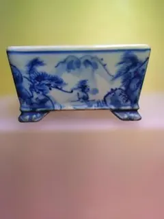 青白磁 風景模様、盆栽鉢