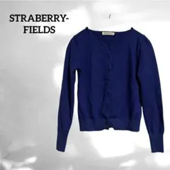 【STRABERRY-FIELDS】ウール混 カーディガン 補修あり ネイビー