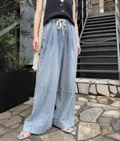 【CIAOPANIC TYPY】スタイルアップ柔らかワイドイージーパンツ/デニム