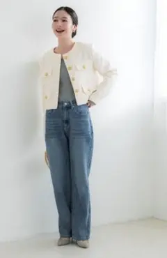 アイボリー ノーカラージャケット M