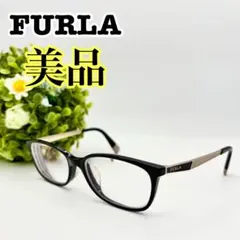 【美品】FURLA メガネ ブラック ピンク ロゴ フルラ めがね 眼鏡