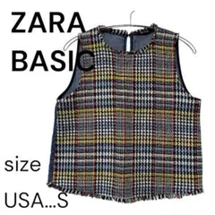 【ZARA】ツイード柄 チェック ノースリーブ トップス ベスト タンクトップ