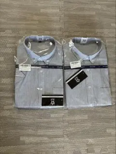ワイシャツ　ストライプ　ブルー　2枚セット　39サイズ　半袖