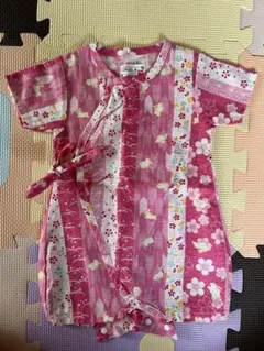 くろわっさんすべべ　ベビー甚平 ピンク 花柄 60-70cm