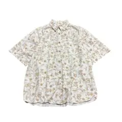 総柄シャツ　釣り柄　半袖　ボタンダウン　オーバーサイズ　ホワイト　M 8#c