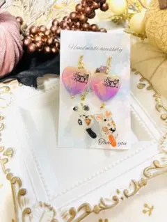 NO.496 ピアス　イヤリング　チャーム　レジン猫　ハロウィン　蓄光