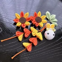 つまみ細工＊パーツ＊髪飾り＊ひまわり＊夏＊うさぎさん＊アレンジ